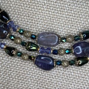 Michal Golan Amethyst, Aurora Borealis Crystal & Glass Cabochon Multi Strand